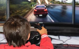 Young boy playing video game