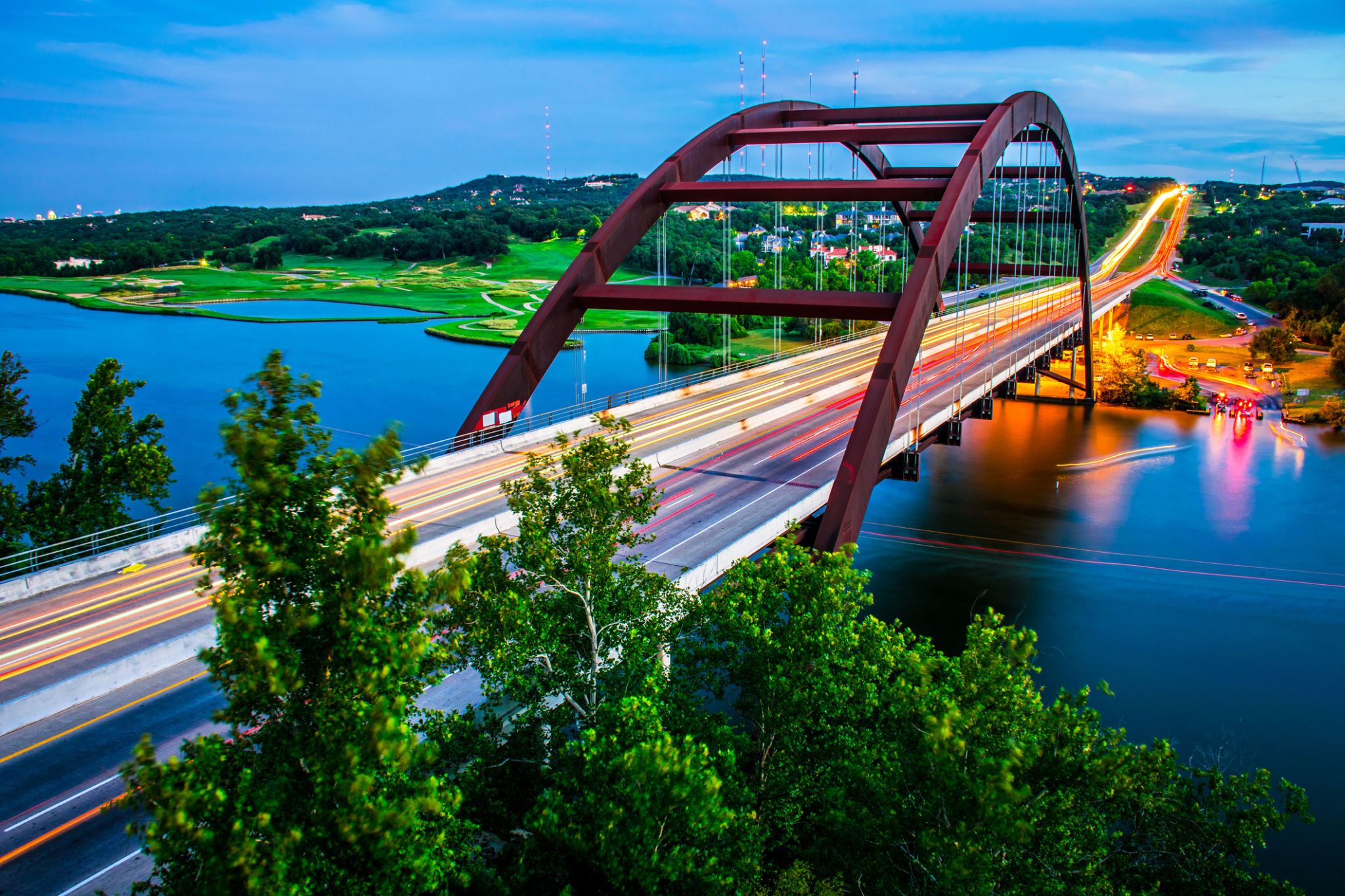 Traffic Austin Texas Pennybacker Bridge Night Timelapse 360 Bridge - Dr